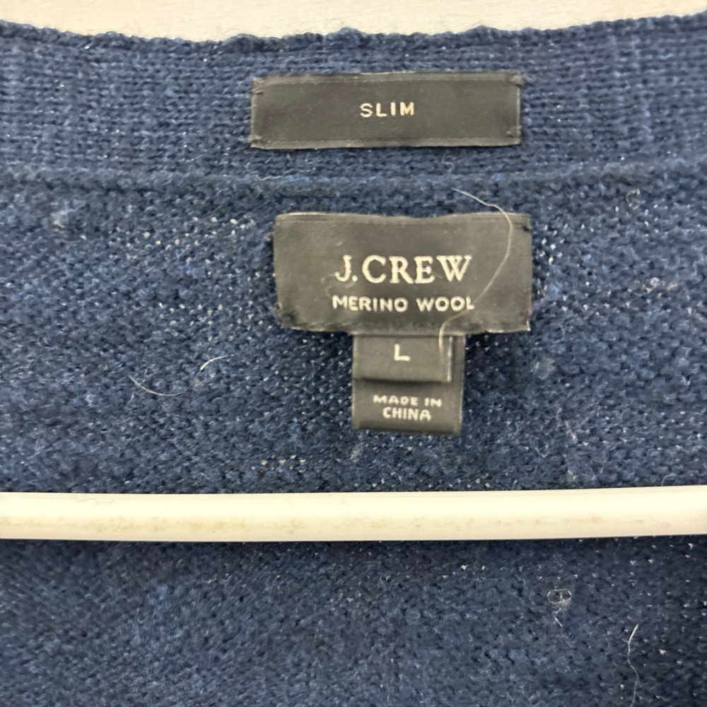 J Crew Sweater Mens L Blue Grandpa Cardigan 100% Merino Wool Elbow Patch Slim - Picture 2 of 9